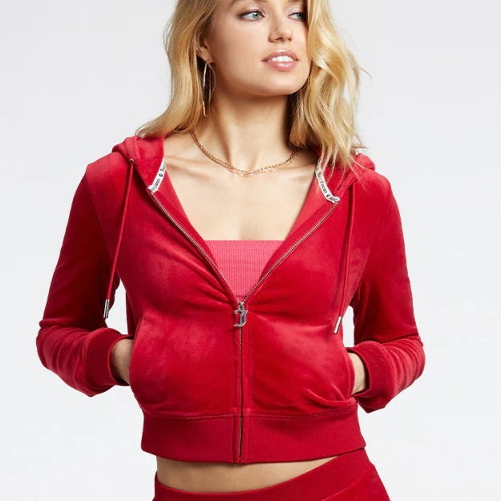 Juicy Couture Red Velour Zip Hoodie